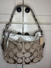 Authentic Coach Zoe Hobo Tan Signature Silver 12657 Shoulder Bag Purse