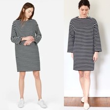 Everlane The Breton Cotton Tee Nautical Stripe Zip Shoulder Boxy Dress S