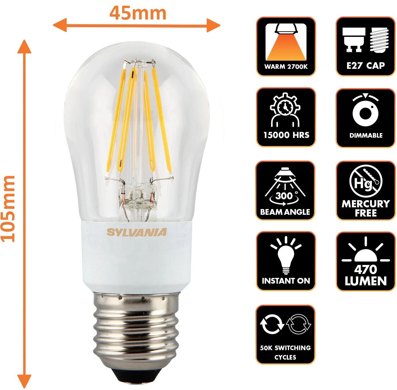 Sylvania E27 Mini Globe LED Bulb side view