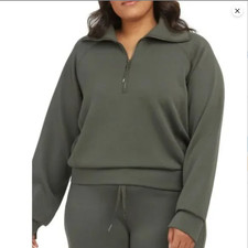 Spanx Air Essentials Half Zip Jacket Womens 1X Dark Palm Training Stretch NWT