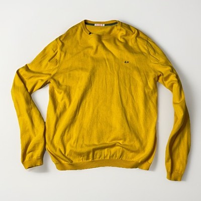 SUN68 Men s Wool Cotton Crewneck Sweater XL Yellow Mustard Knit Pullover