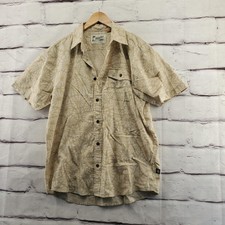 Howler Bros Shirt Mens Medium Tan Floral Geometric Button Front Cotton Casual