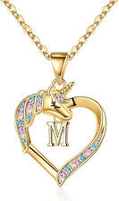 Unicorn Necklace Gifts for Girls - 14K-Gold-Plated Colorful CZ Heart Necklace Gi