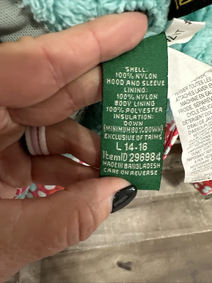 L.L. Bean Niñas Rosa Geométrico Puffer Chaqueta Sherpa Forrada Grande 14-16 Foto 4 de 4