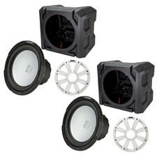 Kicker 45KM104 10" Marine Subwoofers White LED Grill SSV Marine Sub Box