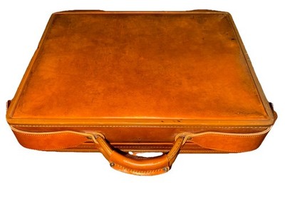 VTG Hartmann Luggage Briefcase Light Brown Leather, Brass Locks VG Condition