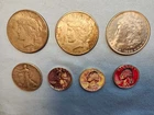 Lot Silver Coins 1 Morgan dollar, 2 Peace dollars, 1 Walker Half, and 3 Quarters