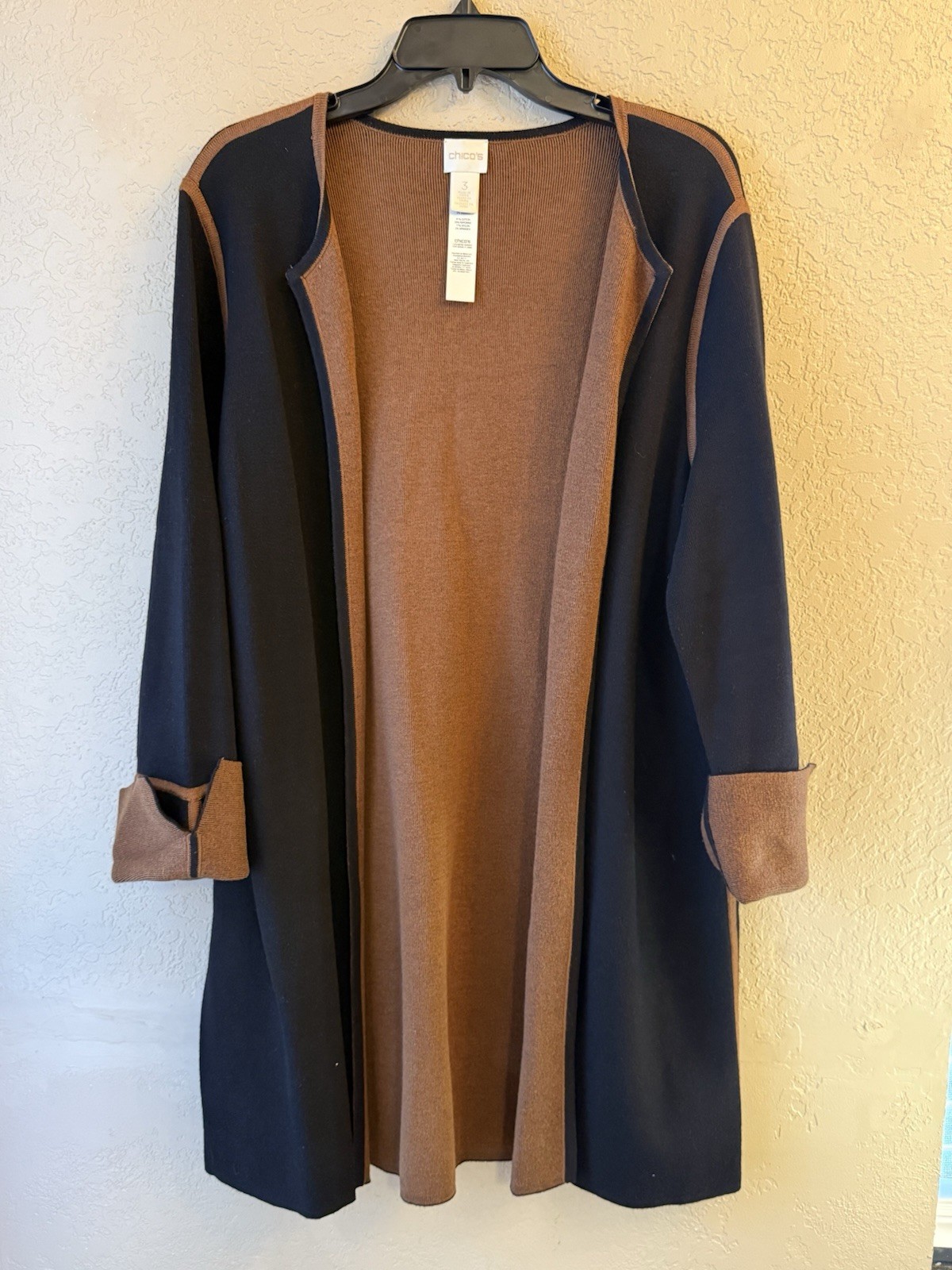 Chico's Size 3 Black Long Cardigan Sweater Open Front