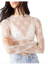 Cream Lace Sheer Long Sleeve Layering Top Size xs