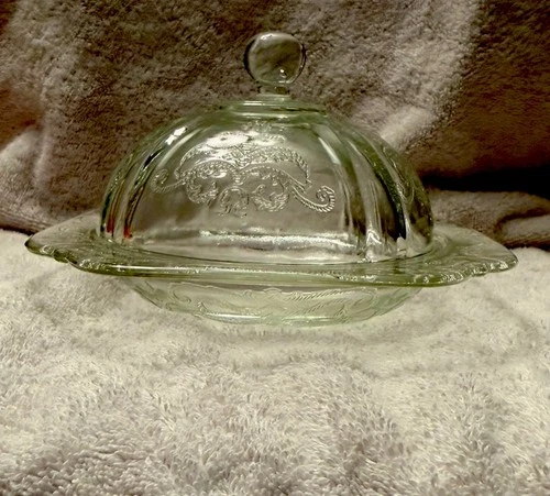 Federal Glass MADRID Pattern Crystal Butter Dish and Cover