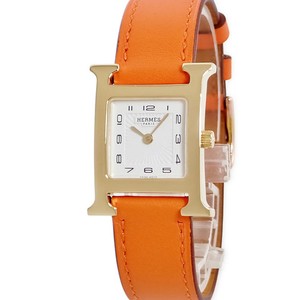 Authentic Hermes H Watch PM HH1.201e GP / Gold Plated 21mm Quartz #HDW837