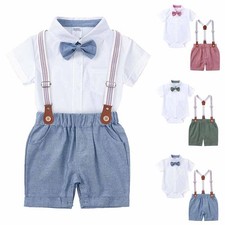 Baby Boy Sleeveless Suit Suspender Shorts Summer Gentleman Formal Suit Set