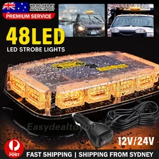 48 LED Beacon Flashing Magnetic Emergency Warning Strobe Amber Light 12/24V Lamp