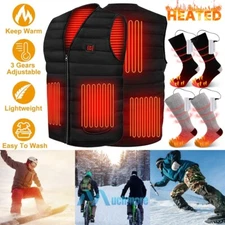 Electric Heated Vest Gilet Socks Winter Body Foot Warmer Women Men Outdoor Sport