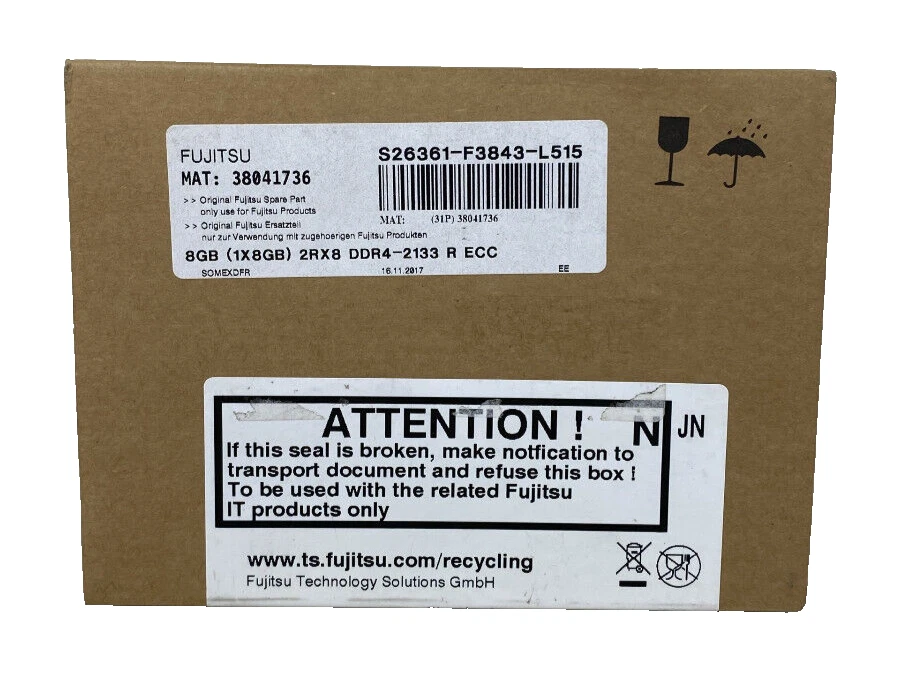Fujitsu S26361-F3843-L514 Ram 8Gb (1X8Gb) Ddr4-2133Mhz For Server / R Ecc - Image 2 of 2