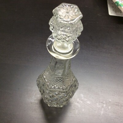Vintage Anchor Hocking Wexford Clear Diamond Cut Glass Decanter with Stopper 14''