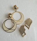 Vtg Monet Goldtone Cream Color Enamel Clip Earrings Lot