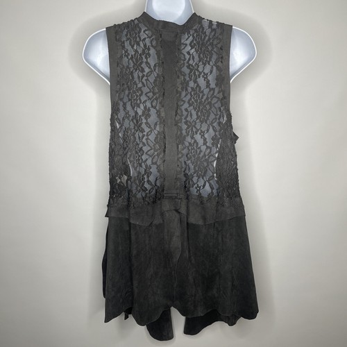 Vocal Gray Faux Suede Lace High Low Open Front Vest Size M - Picture 5 of 8