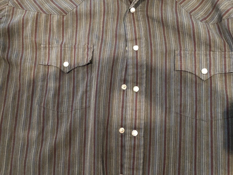 Vintage Outlaw Western Wear Masculino L/S Botão para Cima Pérola Snaps 2X Caudas Quadradas Grandes!! - Imagem 2 de 4