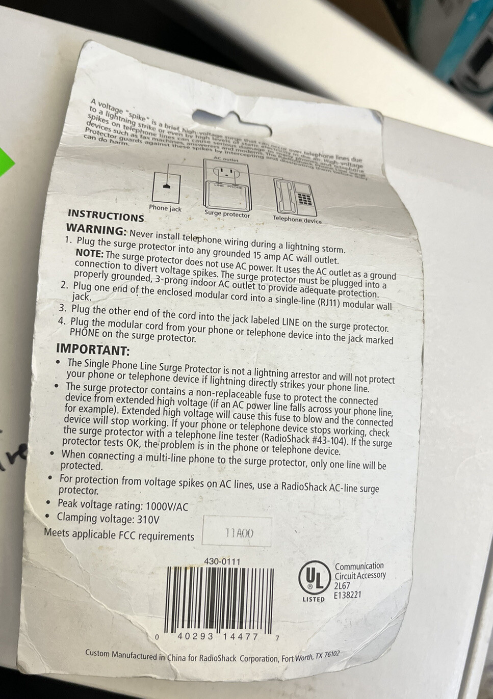 Phone Line Surge Protector by Radio Shack , part number 43111 with 7