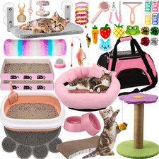 40 Pcs Kitten Starter Kit for Indoor Cats Include Cat Litter Box Cat Toys, Cat C