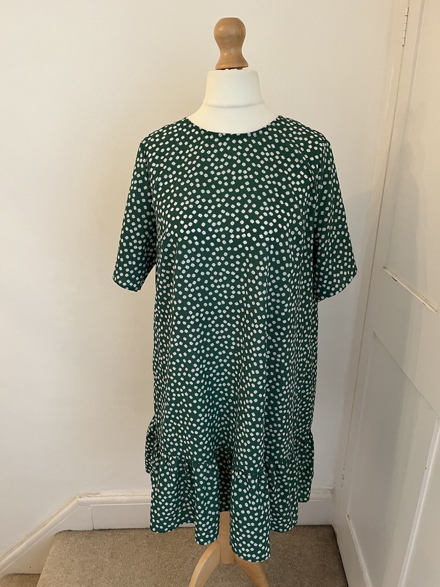 AX Paris Green White Floral Short Sleeve Shift Dress Size 14 Pre