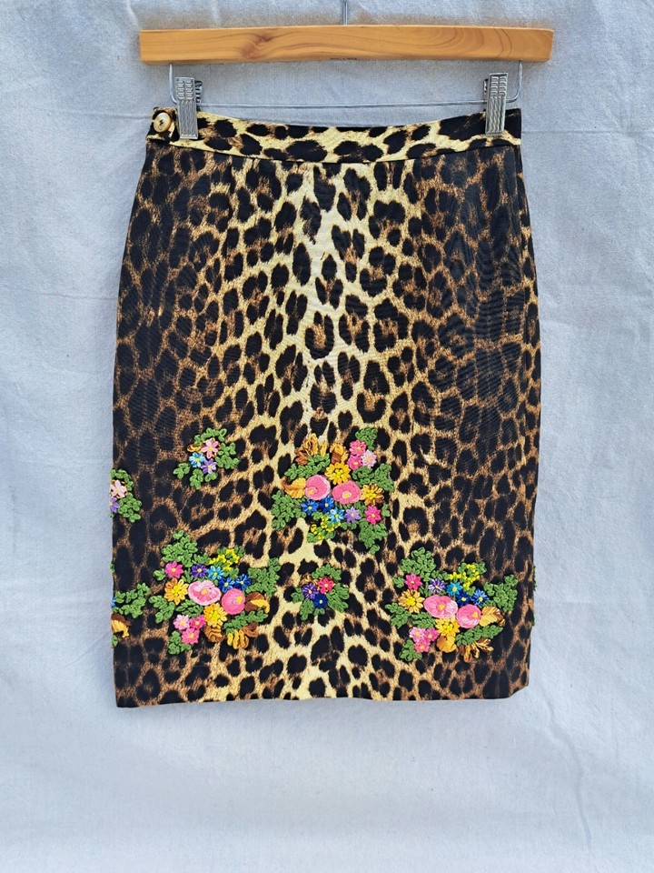 Moschino Cheap and Chic Leopard Floral Embroidered Skirt Italy eBay