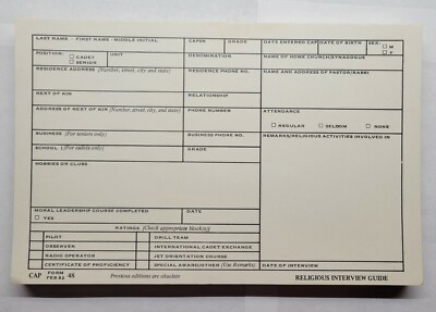 Cap Form 48 Religious Interview Guide Feb 1982 45 Cards