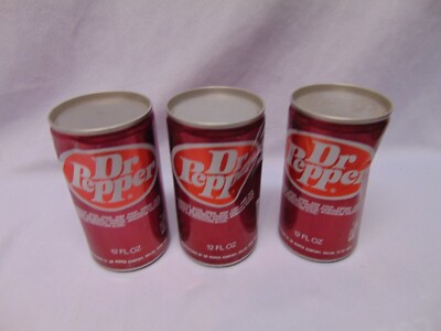 3) 1976 Electronic Ideal Tin Can Alley Dr Pepper tin soda cans