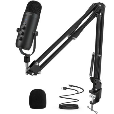 USB Podcast Mikrofon Set, Kondensatormikrofon mit Nierencharakteristik und Auslegerarm für Aufnahme