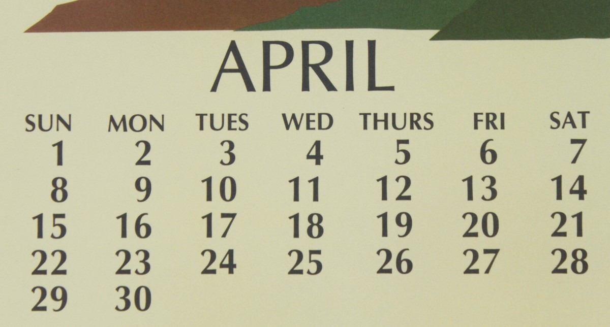 APRIL 1989 Landscape Vintage Birthday Lithograph Folk Art Calendar