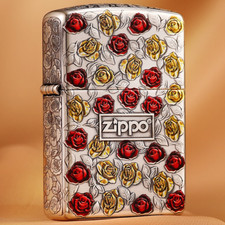 Zippo 99 Roses Armor Lighter Red & Gold Relief Floral Gift for Her or Mom