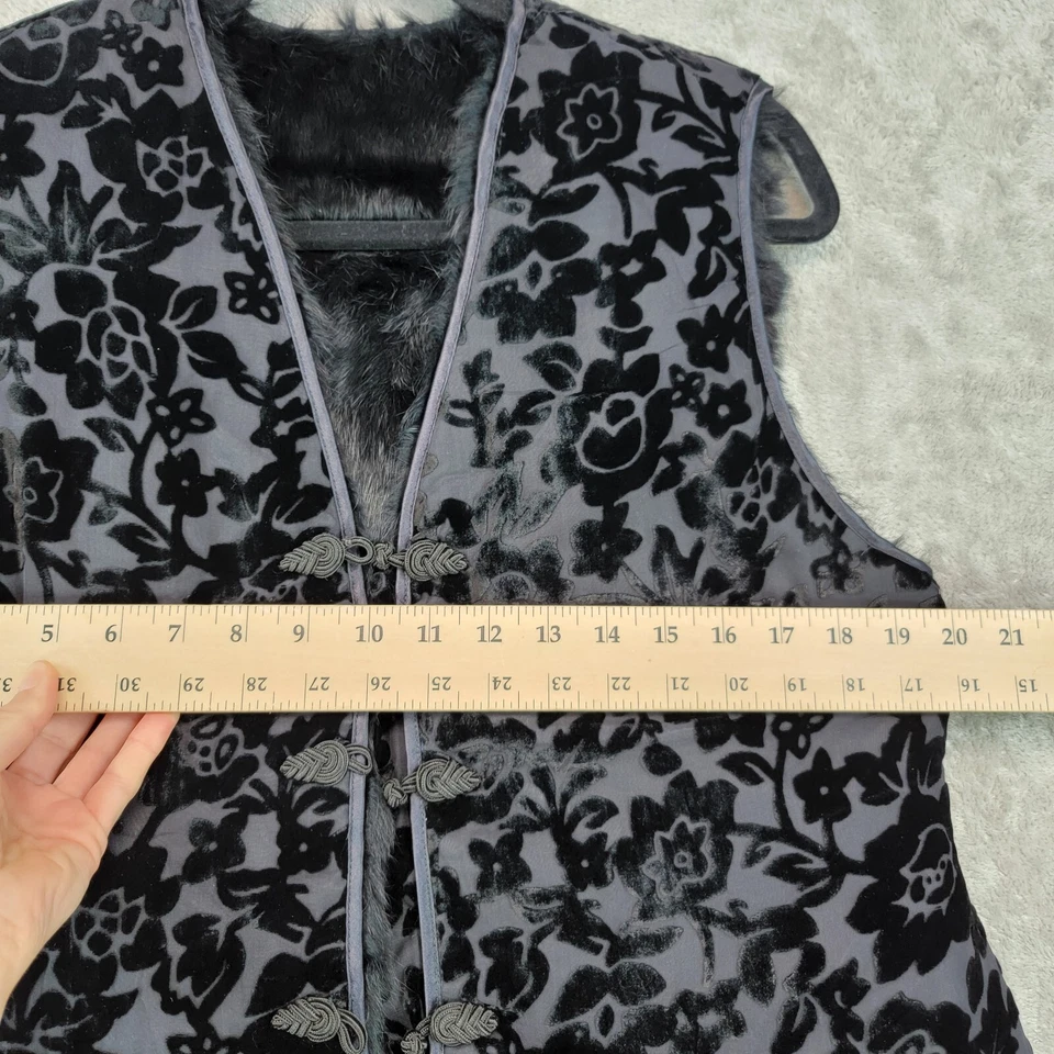 Chaleco de piel reversible vintage para mujer L negro piel/terciopelo floral chaqueta de invierno Foto 3 de 4