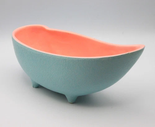 Vintage McCoy Pottery #207 Footed Capri Blue Splatter & Pink Glazed Planter