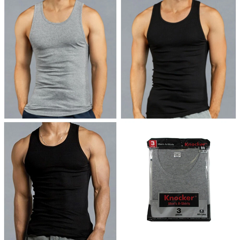 3 Pc Mens Tank Tops 100 Cotton A Shirt Ribbed Pack Undershirt Black Gray