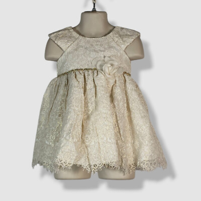 Rare Editions Baby Girl's Ivory Foil Lace Embellished Social Dress Size 12M  | eBay