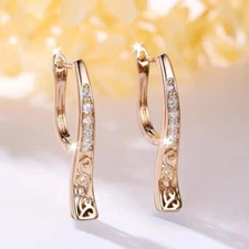 Gorgeous Huggie Hoop Earring Round Cut Simulated Diamond In 14k Rose Gold Plated