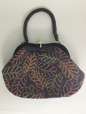 Vintage Purple Seed-Beaded Leaf Pattern Evening Bag