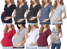 Bellivalini Damen Umstands Shirt mit Stillfunktion Oberteil für stillende Mütter