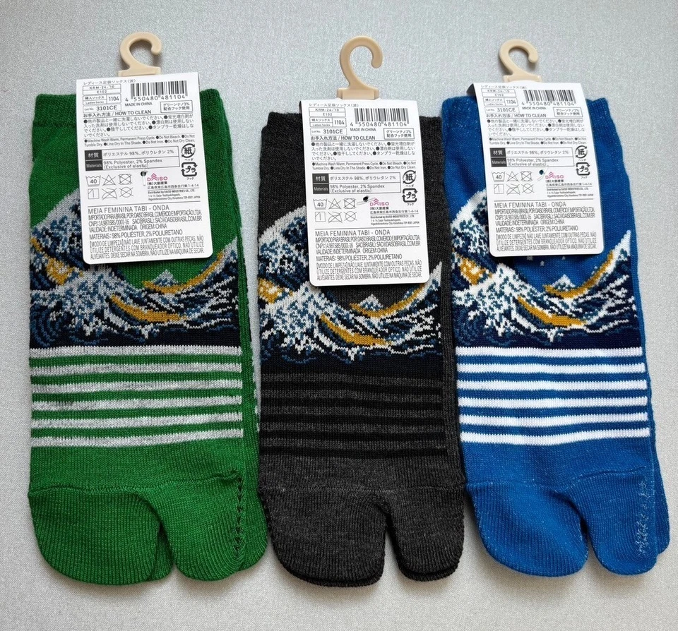Daiso Calcetines Tabi Mujer Hechos en Japonés, Patrón Ondas, Juego de 3, Nuevos, 23-25cm Foto 3 de 4