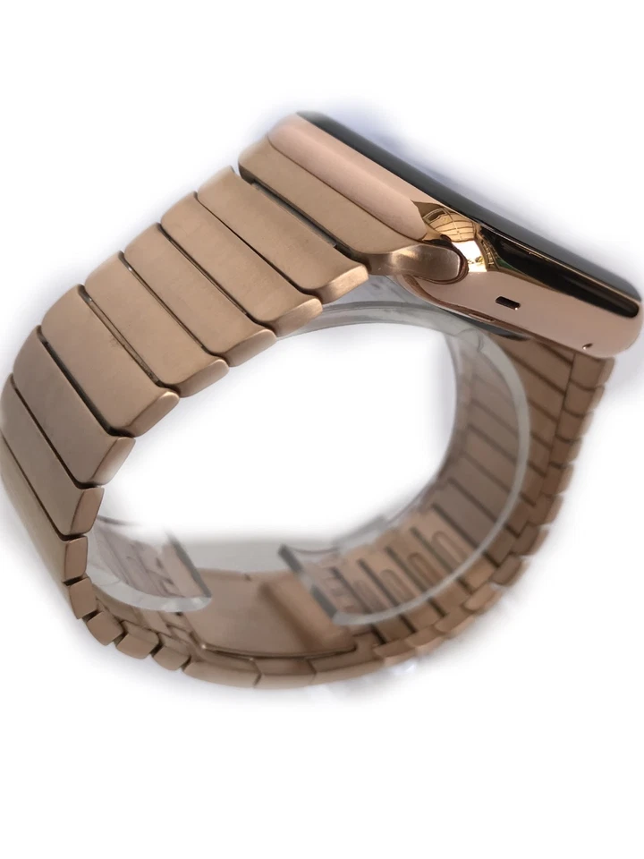 24K Rose Gold Plated 42MM Apple Watch Series 2 Gold Link Band Custom Rare - Image 3 of 4
