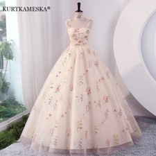 Luxury Floral Embroidery Long Prom Evening Wedding Shooting Dresses Women 