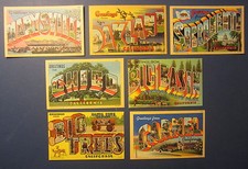Lot of 7 Old Vintage 1940's - BIG LETTERS - CALIFORNIA - Linen POSTCARDS 
