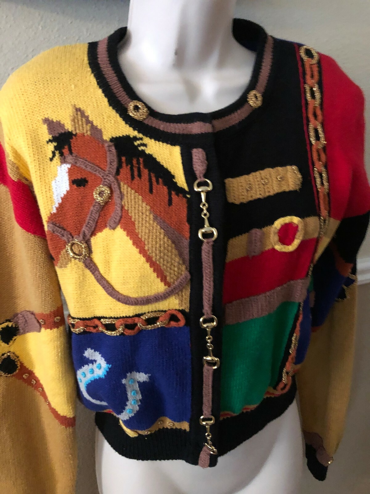 Vintage Berek Horses horsebit cropped sweater, jacke… Gem