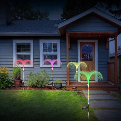 4PCs Solar Powered Jellyfish Lights Lamps Night Light &7 Color Changing Decors