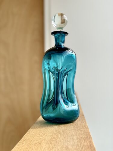 Holmegaard Kluk Kluk Danish Blue Pinched Glass Decanter with Stopper Jacob Bang - 第 1/16 張圖片