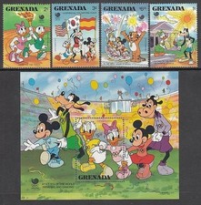 Grenade - Courrier 1988 Yvert 1542/5+H.191 ** Mnh Walt Disney