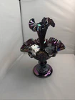 Fenton Amethyst Carnival Diamond Lace Epergne One Horn With Original Box
