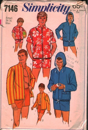 7146 Vintage Simplicity SEWING Pattern Mens 1960s Swim Shorts Jacket Casual OOP
