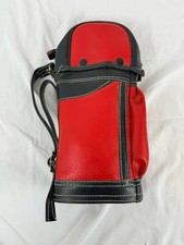 Vintage Miniature 12 Black Red Leather Golf Bag Zipper Button Top Japan